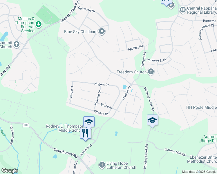 map of restaurants, bars, coffee shops, grocery stores, and more near 25 Nugent Drive in Stafford