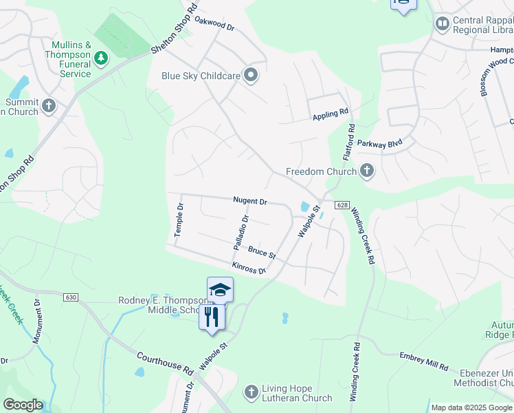 map of restaurants, bars, coffee shops, grocery stores, and more near 29 Nugent Drive in Stafford