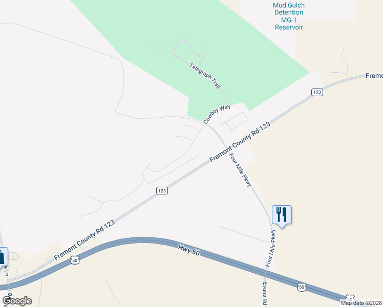 map of restaurants, bars, coffee shops, grocery stores, and more near 667-1091 Fremont County Road 123 in Cañon City