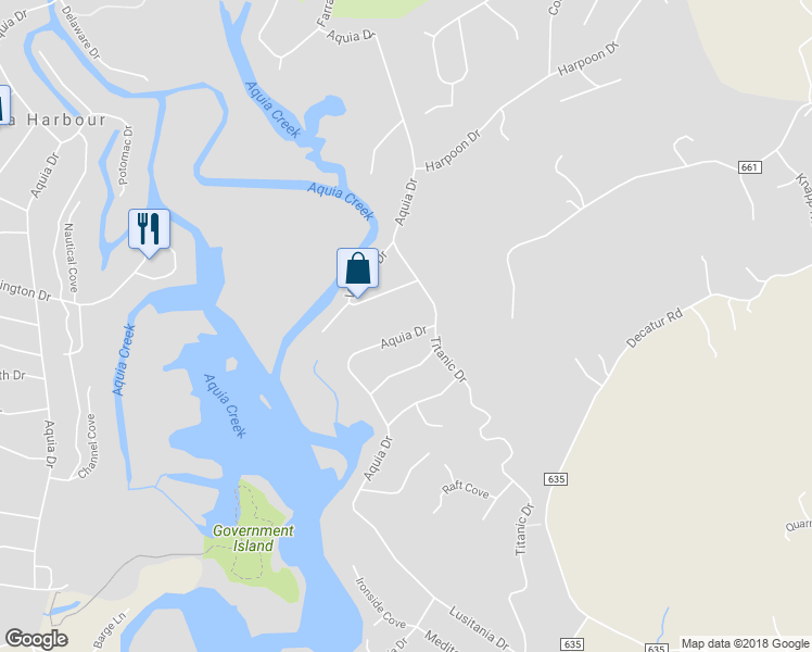 map of restaurants, bars, coffee shops, grocery stores, and more near 3205 Aquia Drive in Stafford