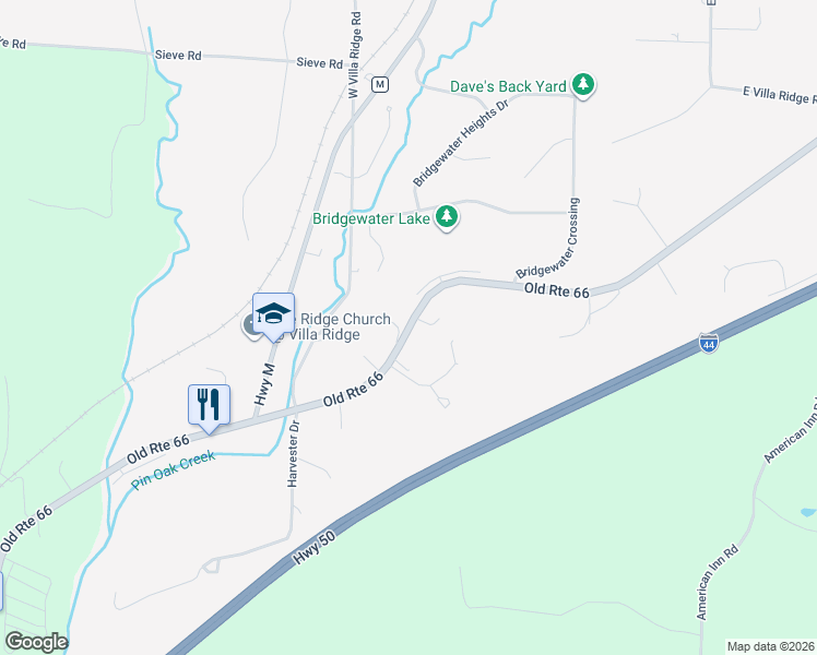 map of restaurants, bars, coffee shops, grocery stores, and more near 633 Bridgewater Lakeview Terrace in Villa Ridge
