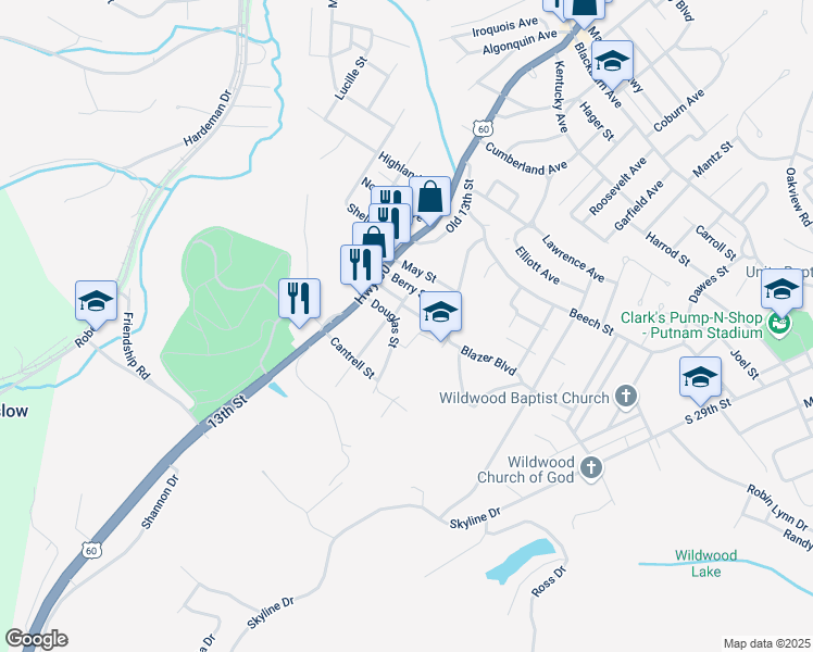map of restaurants, bars, coffee shops, grocery stores, and more near 1400-1476 Berry Street in Ashland