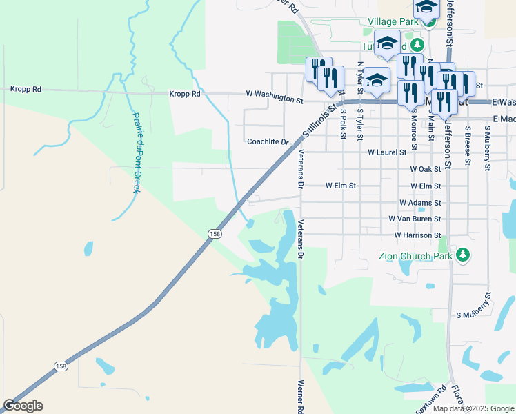 map of restaurants, bars, coffee shops, grocery stores, and more near 849 M and O Station Road in Millstadt