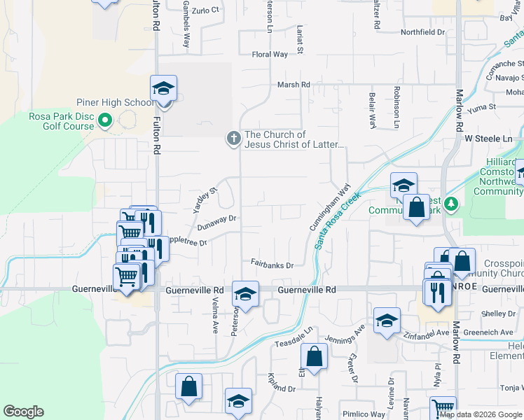 map of restaurants, bars, coffee shops, grocery stores, and more near 2356 Moonlight Way in Santa Rosa