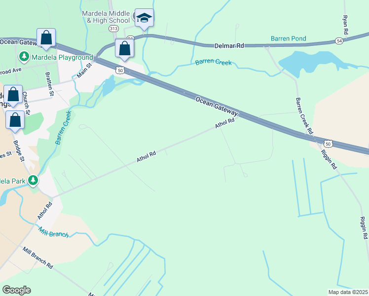 map of restaurants, bars, coffee shops, grocery stores, and more near 9549 Athol Road in Mardela Springs