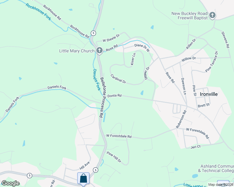 map of restaurants, bars, coffee shops, grocery stores, and more near 2207 Donta Road in Ashland