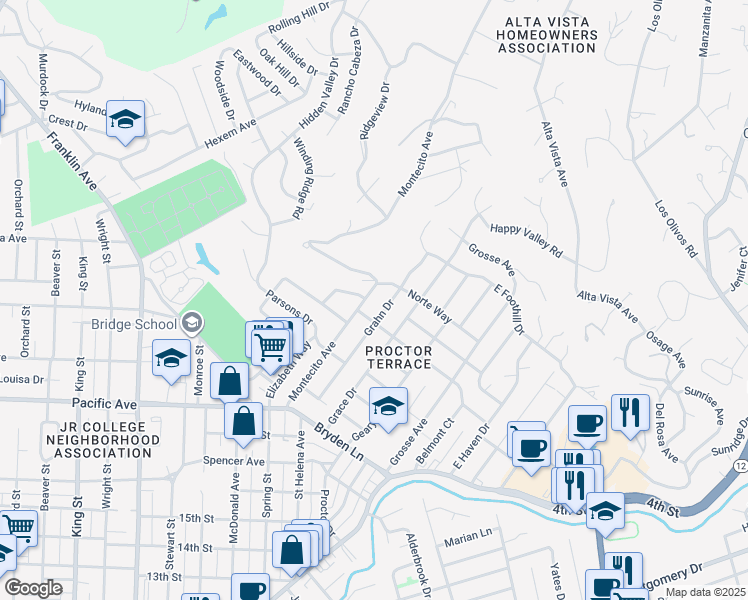 map of restaurants, bars, coffee shops, grocery stores, and more near 1561 Jewell Drive in Santa Rosa