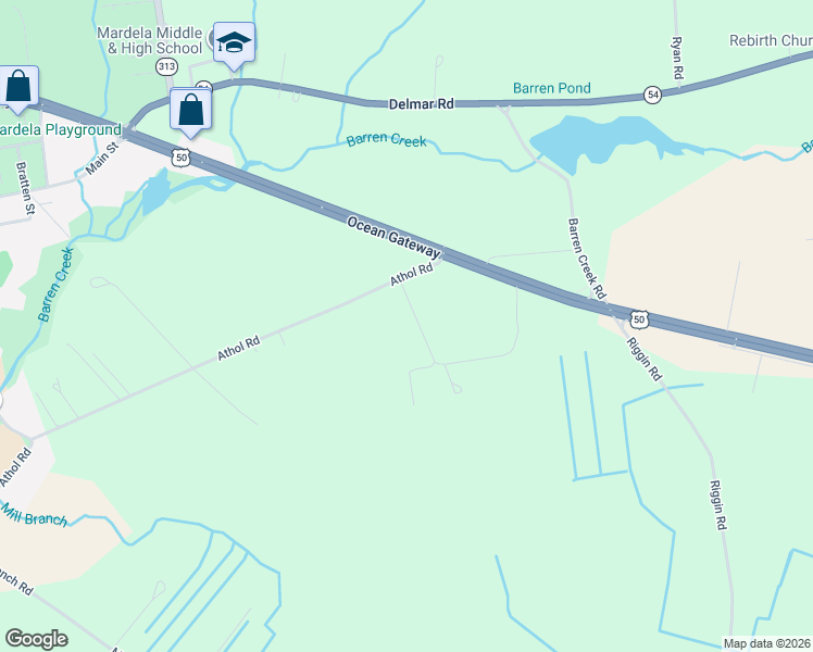 map of restaurants, bars, coffee shops, grocery stores, and more near 450 Athol Road in Mardela Springs