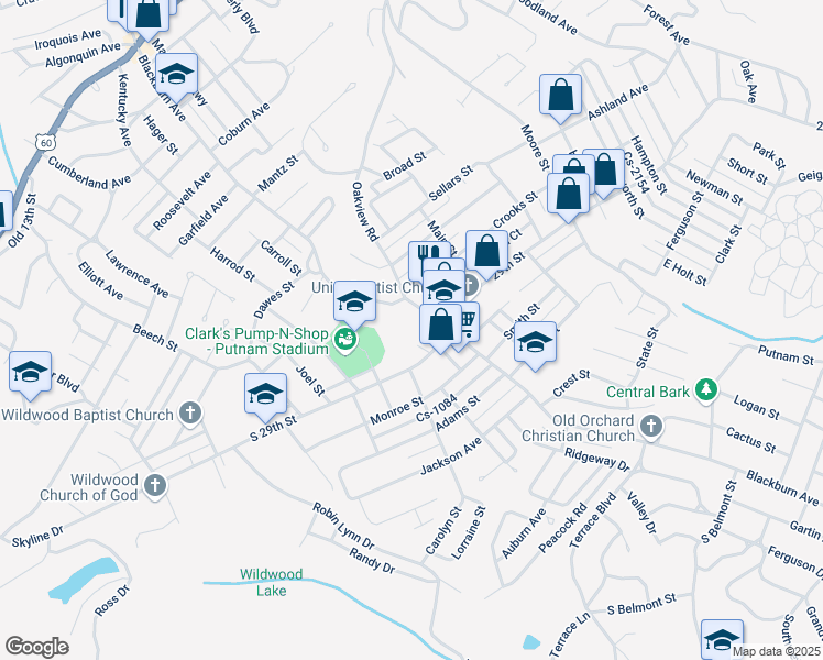 map of restaurants, bars, coffee shops, grocery stores, and more near 2800-2820 Blackburn Ave in Ashland