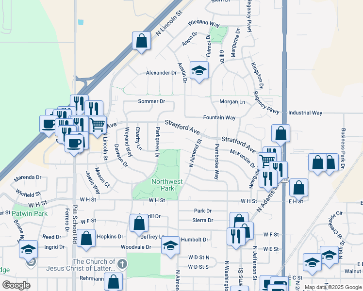 map of restaurants, bars, coffee shops, grocery stores, and more near 755 McKenzie Court in Dixon