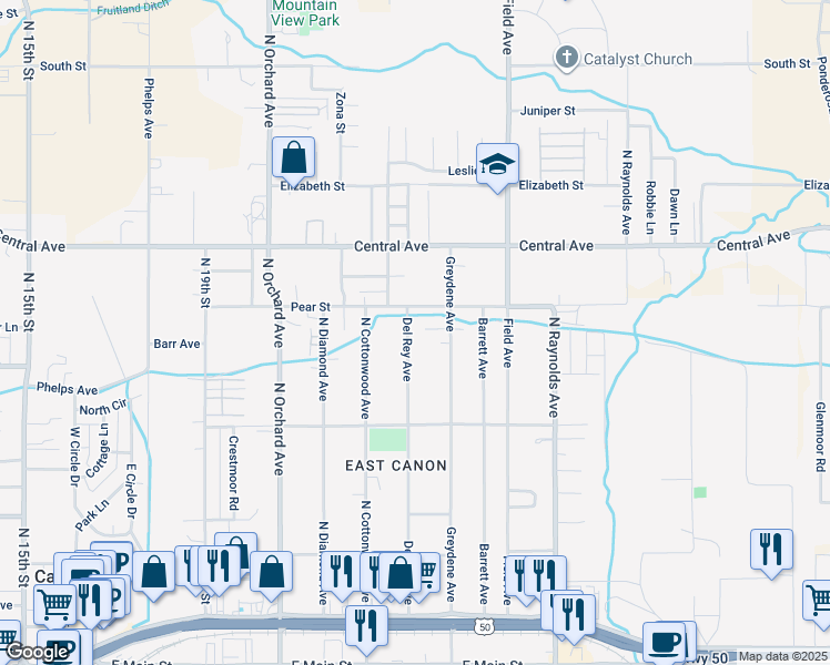 map of restaurants, bars, coffee shops, grocery stores, and more near 659 Del Rey Avenue in Cañon City