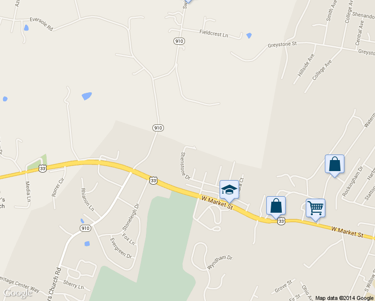 map of restaurants, bars, coffee shops, grocery stores, and more near 1840 Shenstone Drive in Harrisonburg