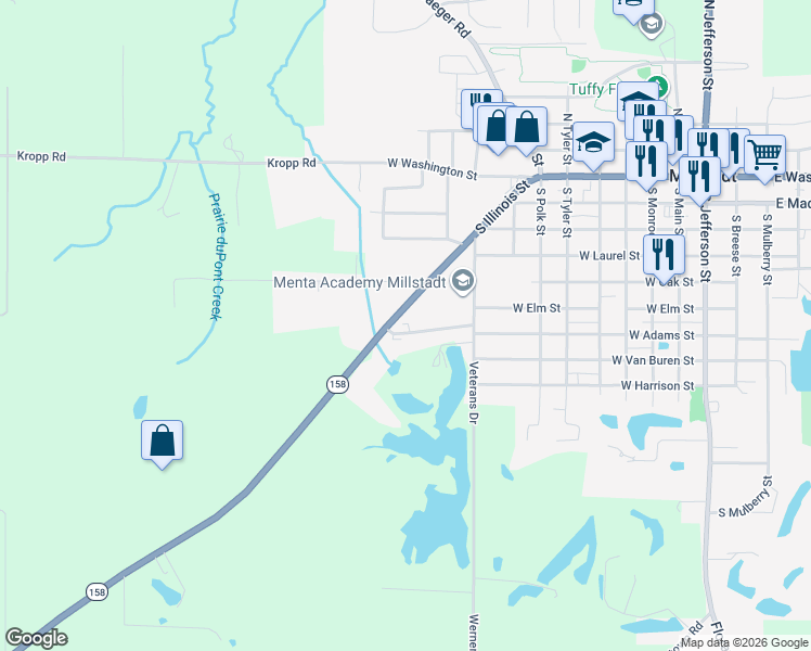 map of restaurants, bars, coffee shops, grocery stores, and more near 849 M and O Station Road in Millstadt