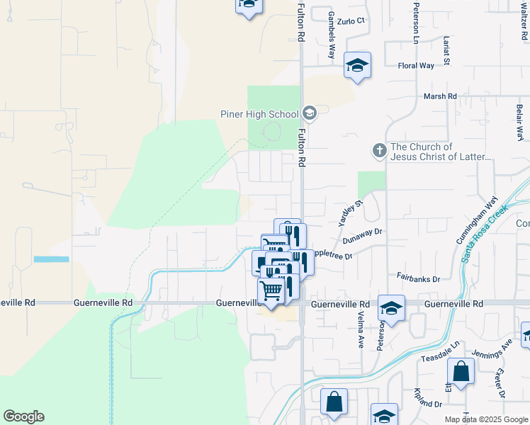 map of restaurants, bars, coffee shops, grocery stores, and more near 1561 Jainine Street in Santa Rosa
