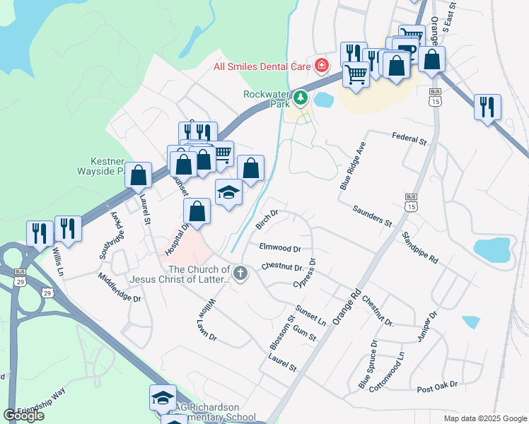 map of restaurants, bars, coffee shops, grocery stores, and more near 1833 Picadilly Circus in Culpeper