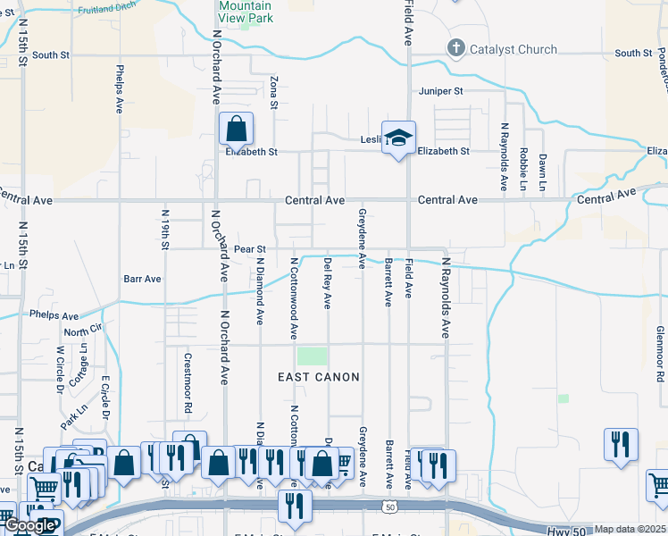 map of restaurants, bars, coffee shops, grocery stores, and more near 2404 Celtic Court in Cañon City