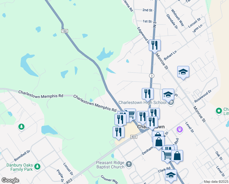 map of restaurants, bars, coffee shops, grocery stores, and more near 317 April Court in Charlestown