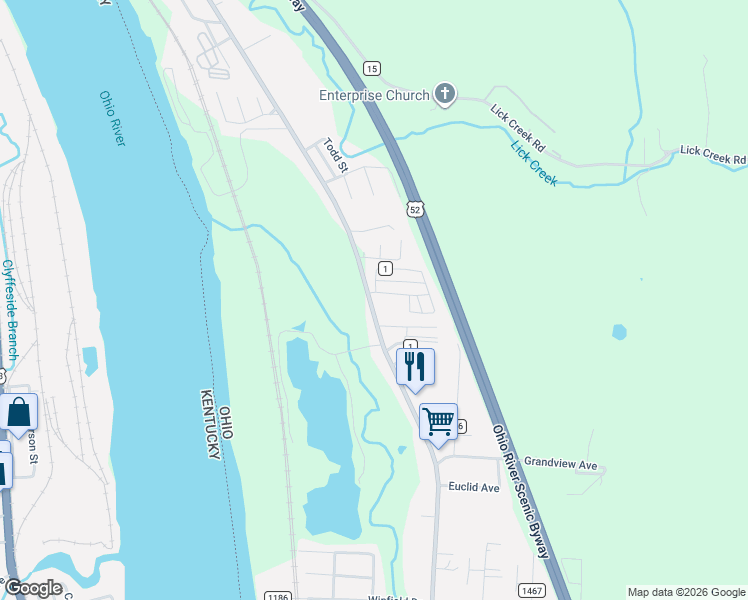 map of restaurants, bars, coffee shops, grocery stores, and more near 1237 County Road 1 in South Point