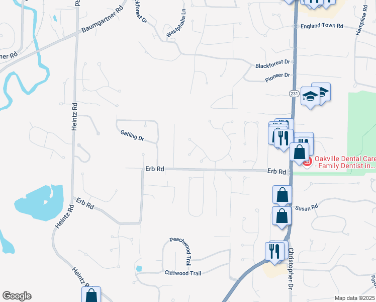 map of restaurants, bars, coffee shops, grocery stores, and more near 2653 Brickmore Court in St. Louis