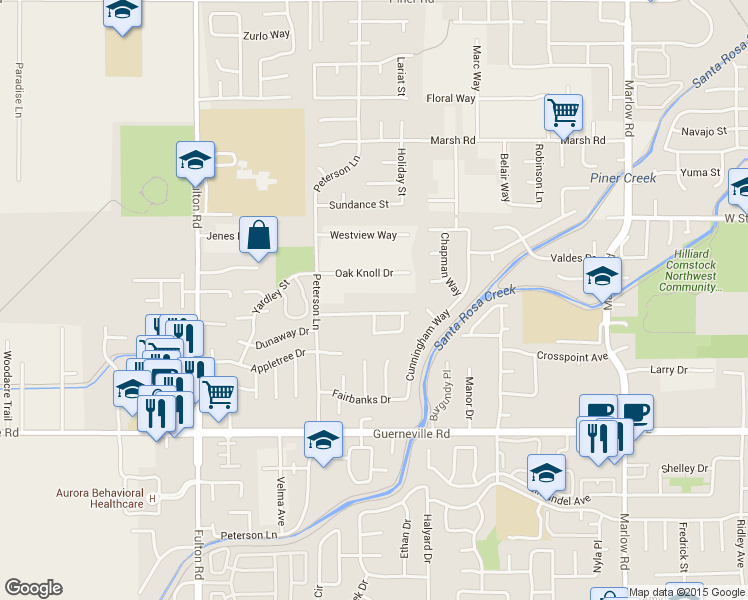 map of restaurants, bars, coffee shops, grocery stores, and more near 2311 Moonlight Way in Santa Rosa