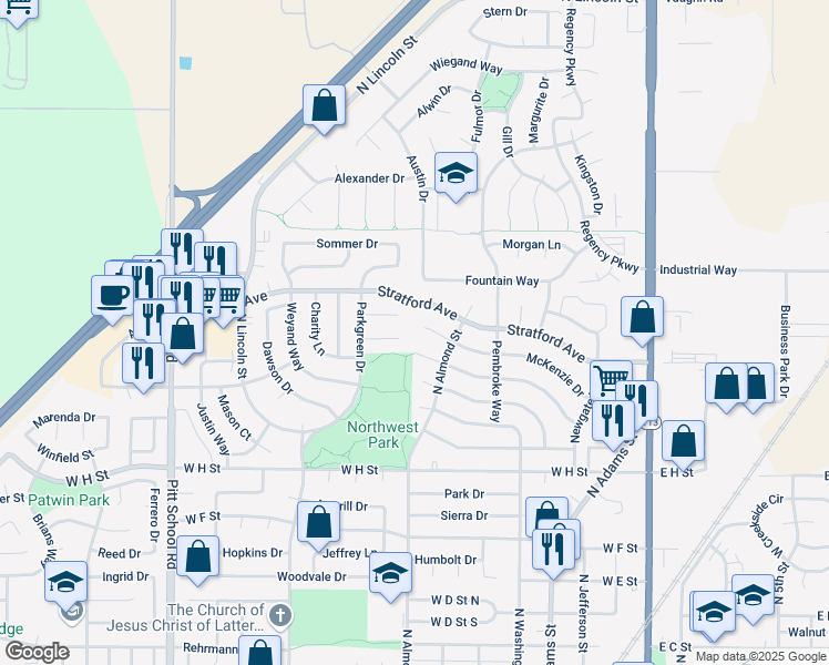 map of restaurants, bars, coffee shops, grocery stores, and more near 755 McKenzie Ct in Dixon