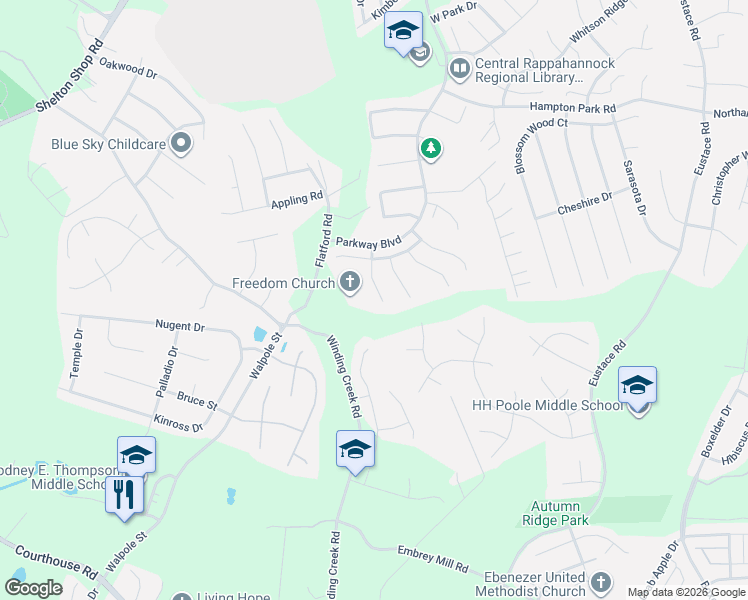 map of restaurants, bars, coffee shops, grocery stores, and more near 18 Heatherbrook Lane in Stafford