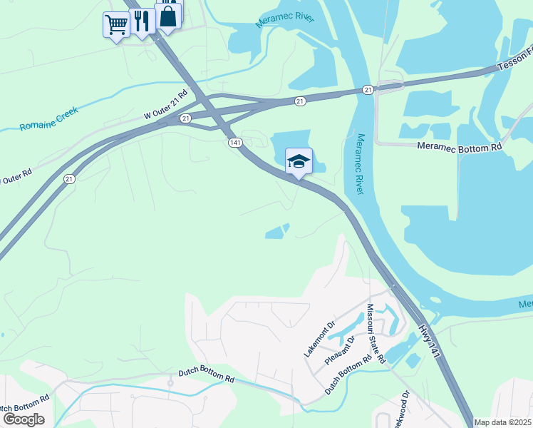 map of restaurants, bars, coffee shops, grocery stores, and more near 1401 Ridgewood School Road in Arnold