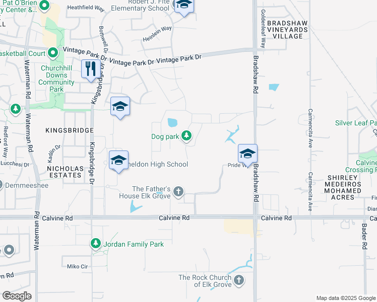 map of restaurants, bars, coffee shops, grocery stores, and more near Appaloosa Way in Sacramento