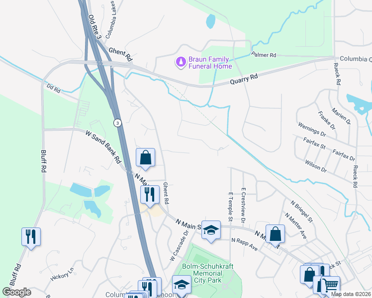 map of restaurants, bars, coffee shops, grocery stores, and more near 12 Christina Court in Columbia