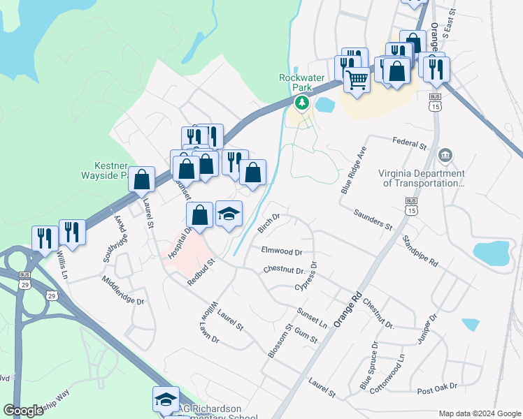 map of restaurants, bars, coffee shops, grocery stores, and more near 1846 Picadilly Circle in Culpeper