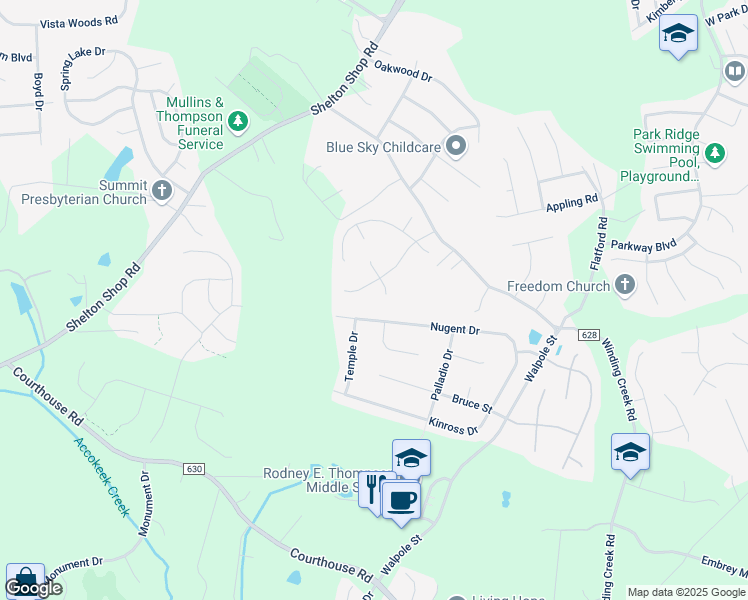 map of restaurants, bars, coffee shops, grocery stores, and more near 4 Keith Court in Stafford Courthouse