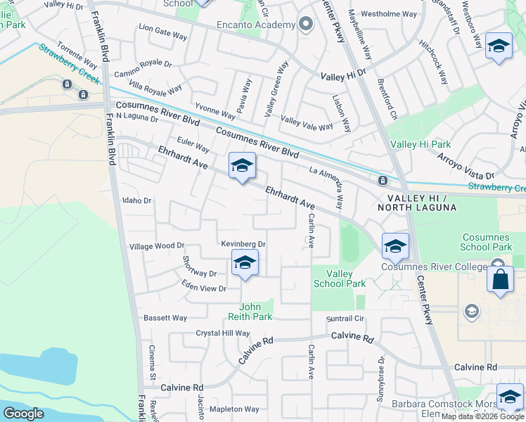 map of restaurants, bars, coffee shops, grocery stores, and more near 8272 Village Creek Way in Sacramento