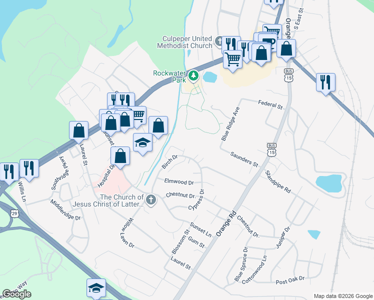 map of restaurants, bars, coffee shops, grocery stores, and more near 1804 Soho Court in Culpeper