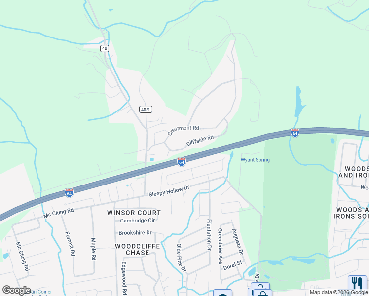 map of restaurants, bars, coffee shops, grocery stores, and more near 182 Cliffside Road in Hurricane