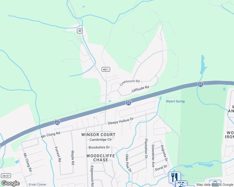 map of restaurants, bars, coffee shops, grocery stores, and more near 3004 Cliffside Road in Hurricane