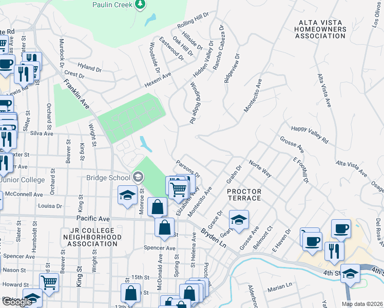 map of restaurants, bars, coffee shops, grocery stores, and more near 2008 Terrace Way in Santa Rosa