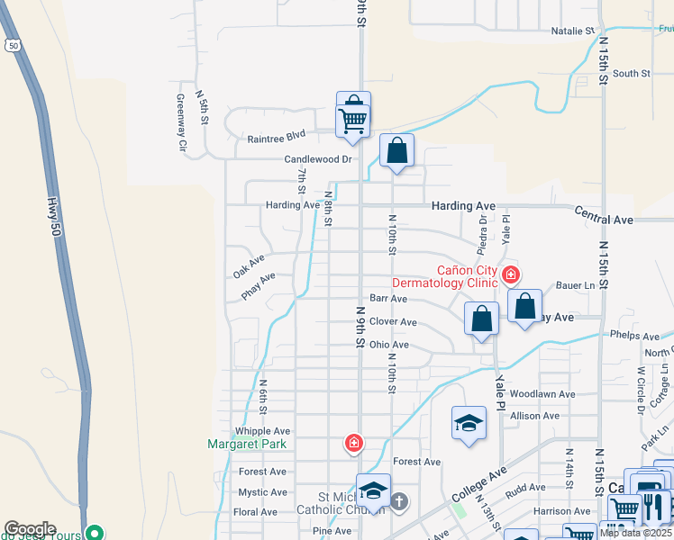 map of restaurants, bars, coffee shops, grocery stores, and more near 803 Phay Avenue in Cañon City