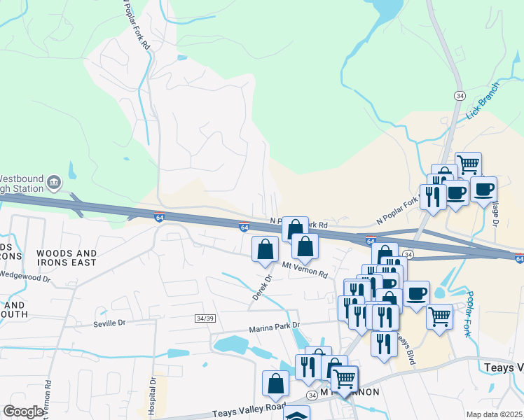 map of restaurants, bars, coffee shops, grocery stores, and more near 29 Townhouse Drive in Hurricane