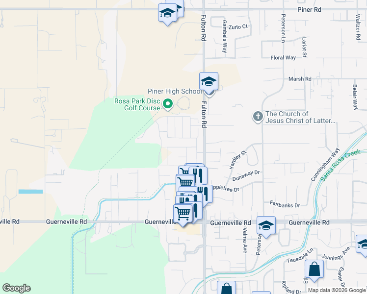 map of restaurants, bars, coffee shops, grocery stores, and more near 2525 Dakota Avenue in Santa Rosa
