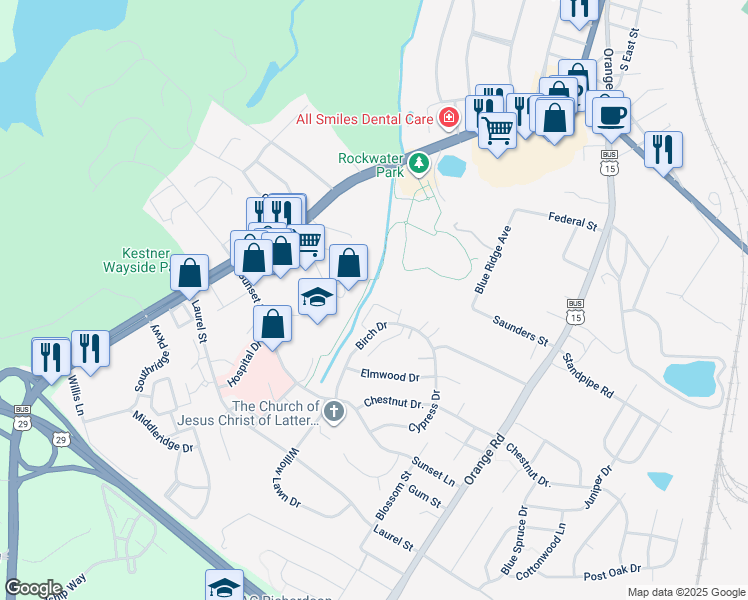 map of restaurants, bars, coffee shops, grocery stores, and more near 1846 Picadilly Circle in Culpeper