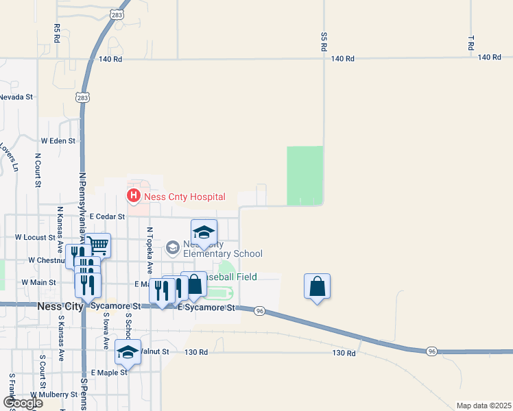 map of restaurants, bars, coffee shops, grocery stores, and more near 400 McKay Drive in Ness City