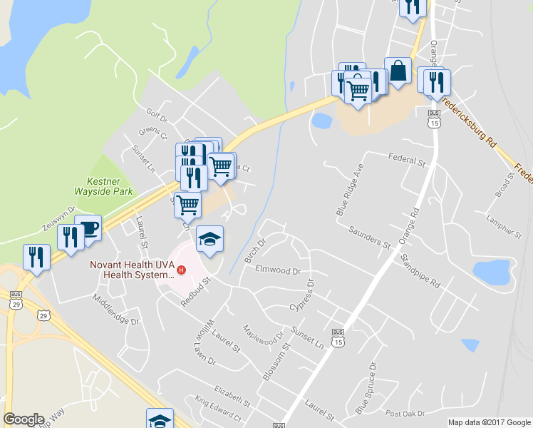 map of restaurants, bars, coffee shops, grocery stores, and more near 1826 Picadilly Circle in Culpeper