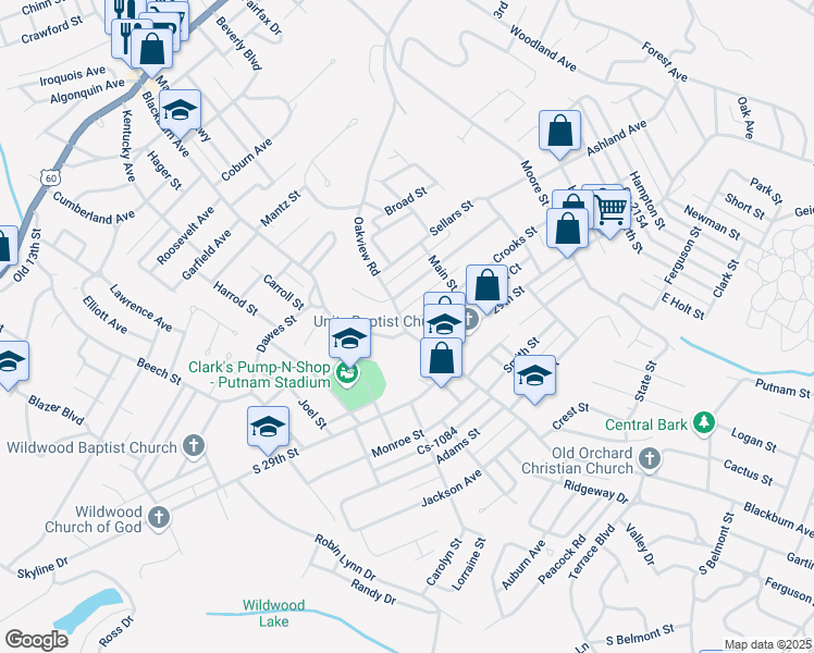 map of restaurants, bars, coffee shops, grocery stores, and more near 2398 Crooks St in Ashland