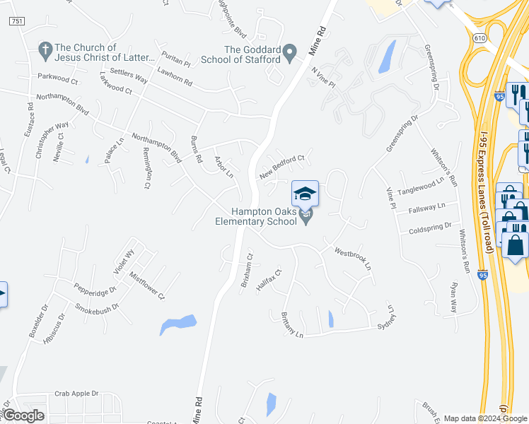 map of restaurants, bars, coffee shops, grocery stores, and more near 7 Colonel Colin Court in Stafford
