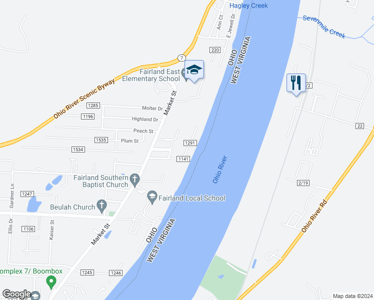 map of restaurants, bars, coffee shops, grocery stores, and more near 97 Admirals Drive in Proctorville