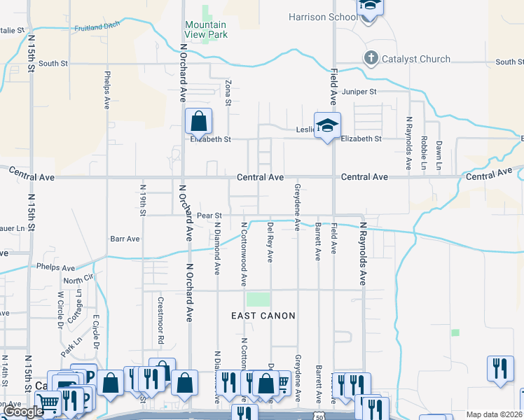 map of restaurants, bars, coffee shops, grocery stores, and more near 760 Surrey Court in Cañon City