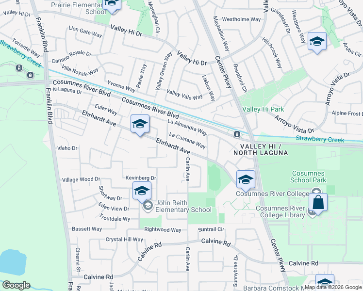 map of restaurants, bars, coffee shops, grocery stores, and more near 5905 Ehrhardt Avenue in Sacramento