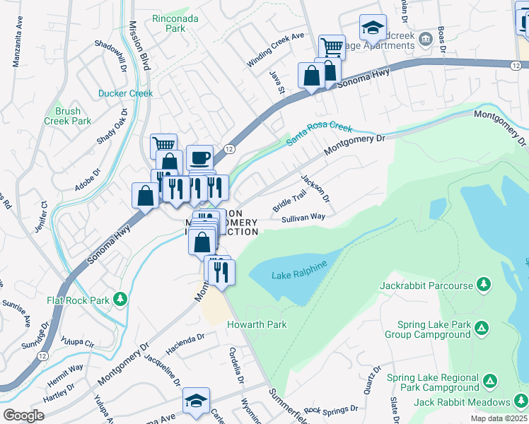map of restaurants, bars, coffee shops, grocery stores, and more near 4678 Rocky Way in Santa Rosa