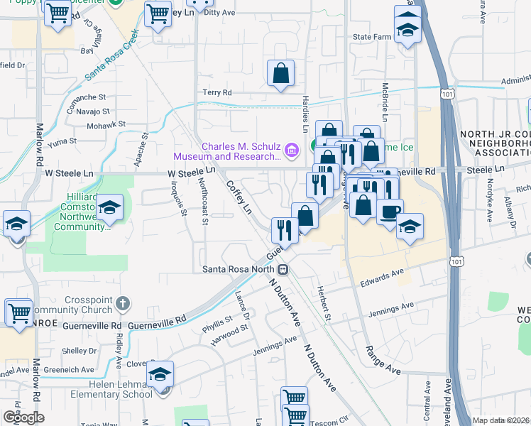 map of restaurants, bars, coffee shops, grocery stores, and more near 1868 Dorado Court in Santa Rosa