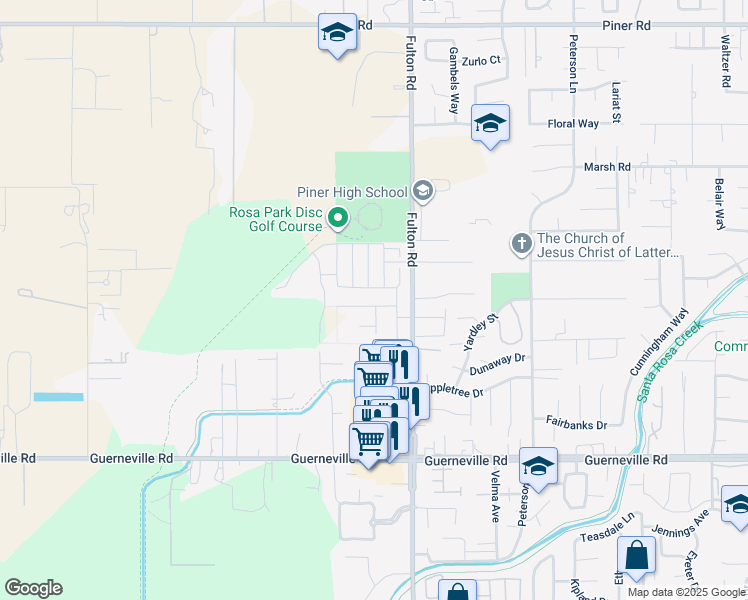 map of restaurants, bars, coffee shops, grocery stores, and more near 2539 Red Willow Drive in Santa Rosa